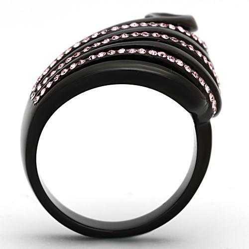 TK977 - Stainless Steel Ring IP Black(Ion Plating) Women Top Grade Crystal Light Rose