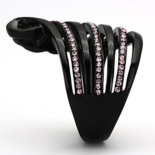 TK977 - Stainless Steel Ring IP Black(Ion Plating) Women Top Grade Crystal Light Rose