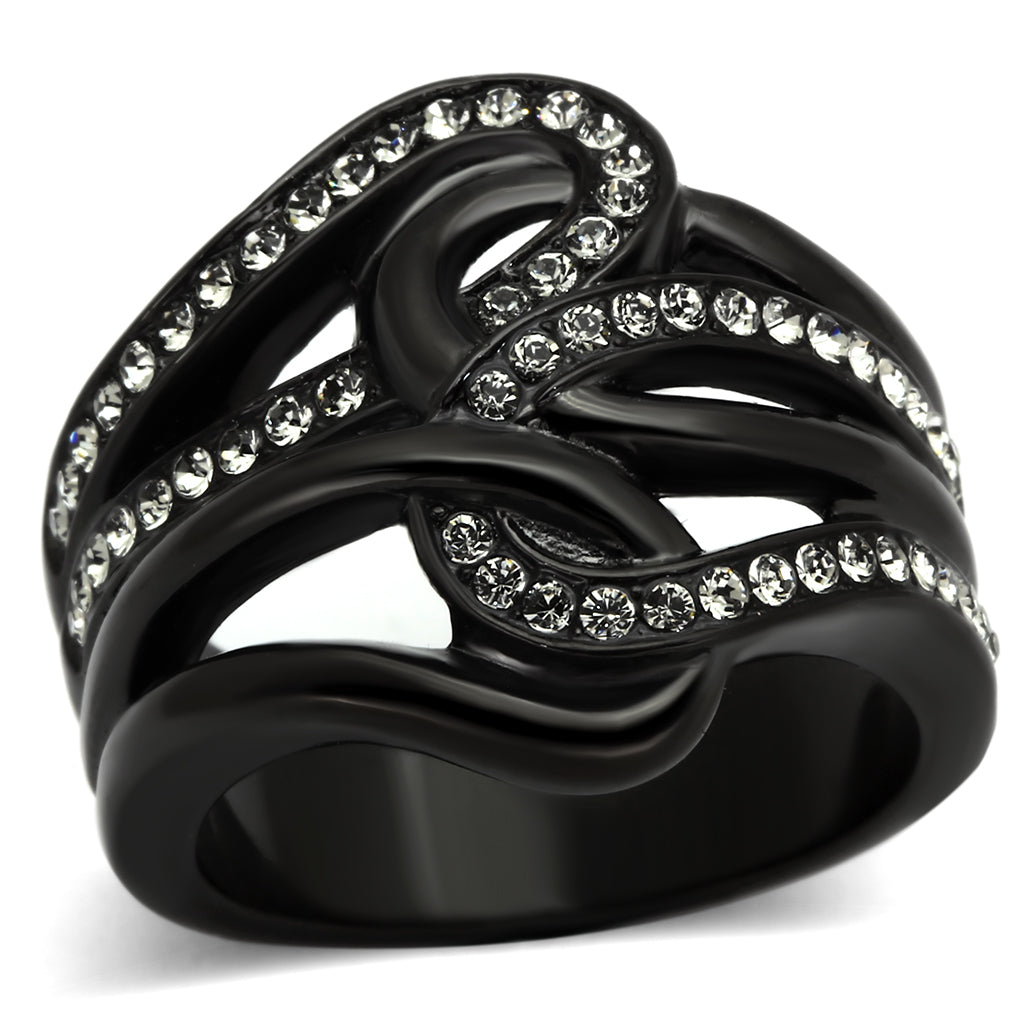 TK978 - Stainless Steel Ring IP Black(Ion Plating) Women Top Grade Crystal Black Diamond