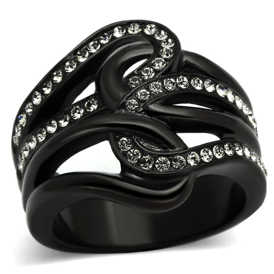 TK978 - Stainless Steel Ring IP Black(Ion Plating) Women Top Grade Crystal Black Diamond