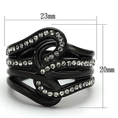 TK978 - Stainless Steel Ring IP Black(Ion Plating) Women Top Grade Crystal Black Diamond