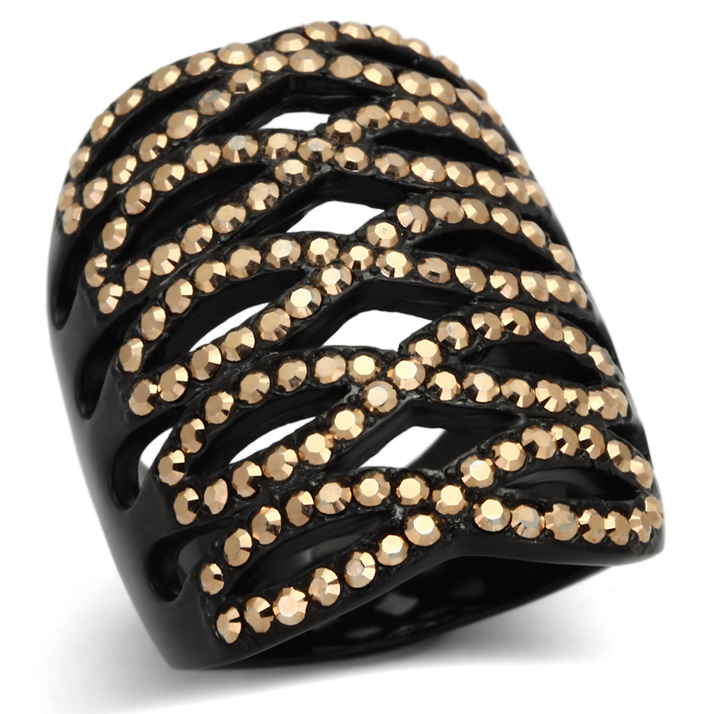 TK979 - Stainless Steel Ring IP Black(Ion Plating) Women Top Grade Crystal Metallic Light Gold