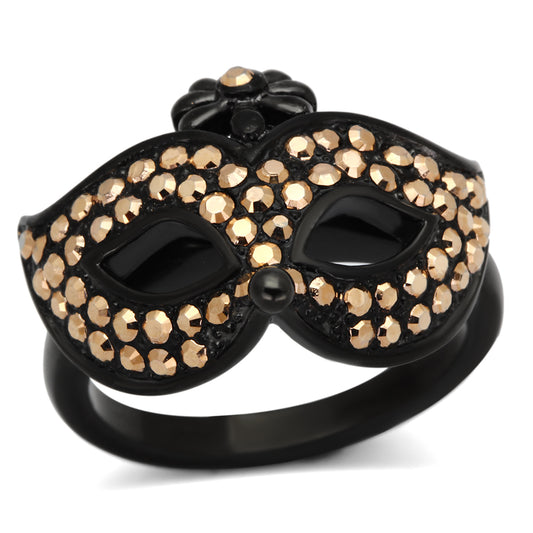 TK981 - Stainless Steel Ring IP Black(Ion Plating) Women Top Grade Crystal Metallic Light Gold