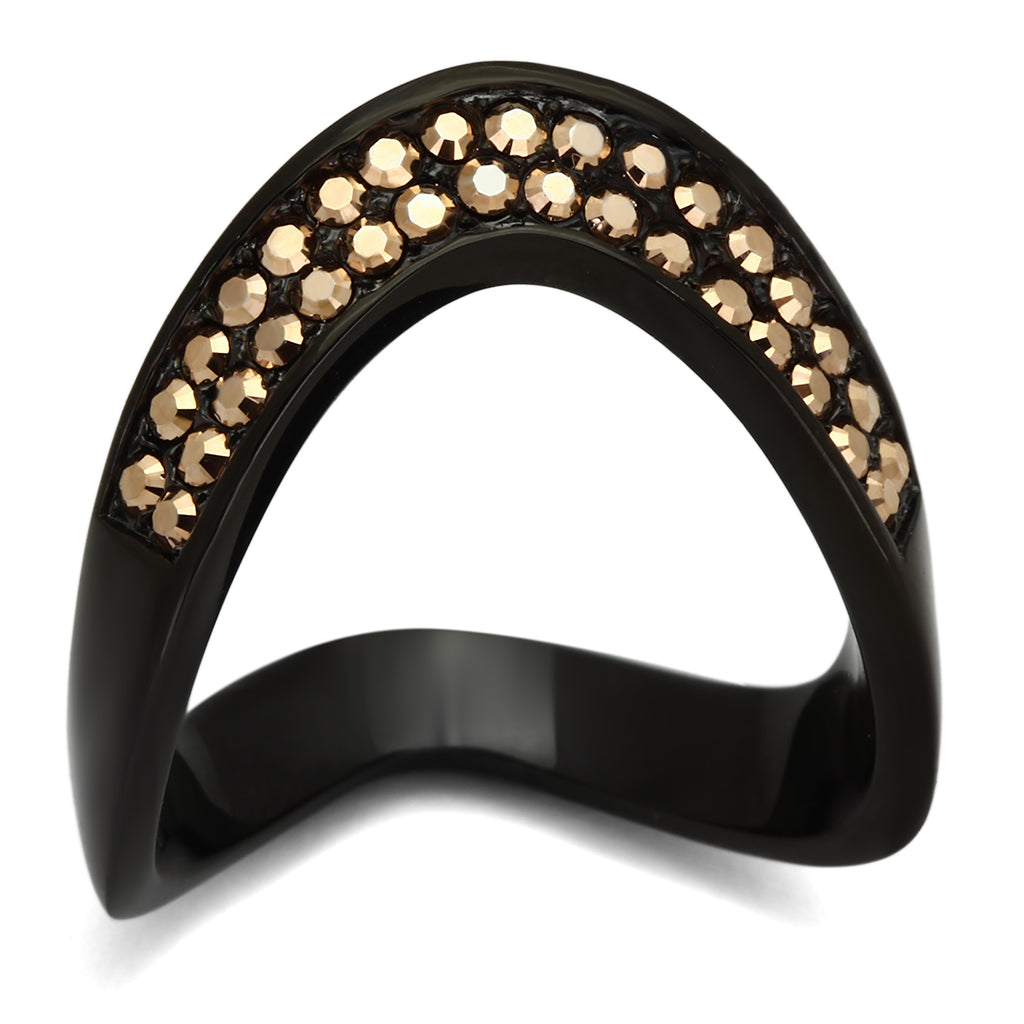 TK982 - Stainless Steel Ring IP Black(Ion Plating) Women Top Grade Crystal Metallic Light Gold