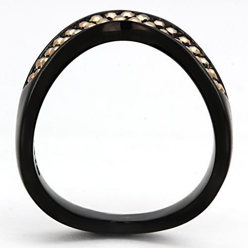 TK982 - Stainless Steel Ring IP Black(Ion Plating) Women Top Grade Crystal Metallic Light Gold