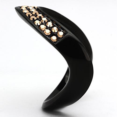 TK982 - Stainless Steel Ring IP Black(Ion Plating) Women Top Grade Crystal Metallic Light Gold