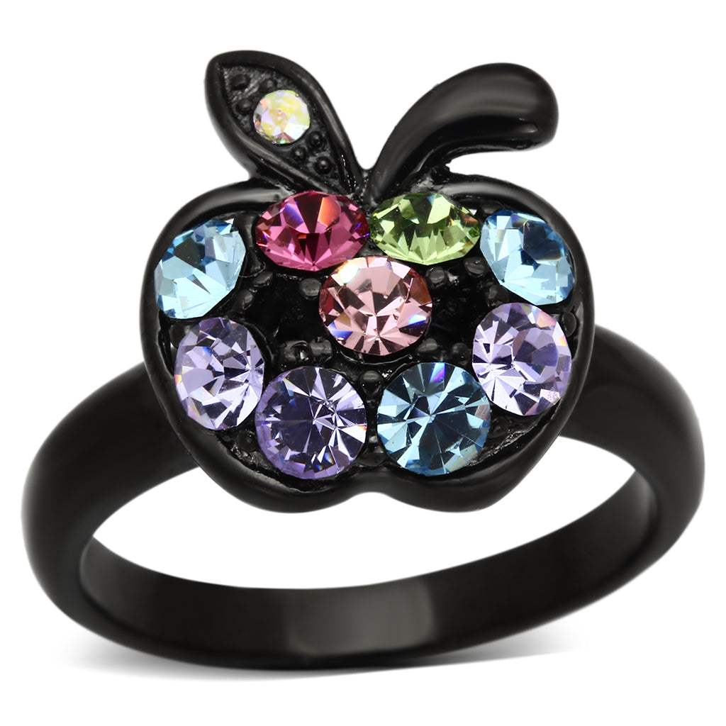 TK984 - Stainless Steel Ring IP Black(Ion Plating) Women Top Grade Crystal Multi Color