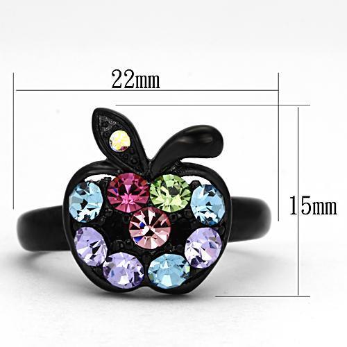 TK984 - Stainless Steel Ring IP Black(Ion Plating) Women Top Grade Crystal Multi Color