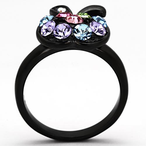 TK984 - Stainless Steel Ring IP Black(Ion Plating) Women Top Grade Crystal Multi Color