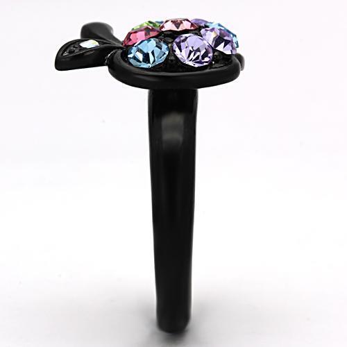 TK984 - Stainless Steel Ring IP Black(Ion Plating) Women Top Grade Crystal Multi Color