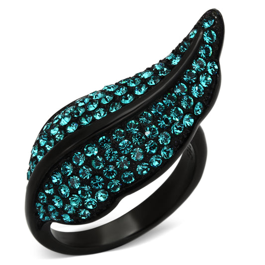 TK985 - Stainless Steel Ring IP Black(Ion Plating) Women Top Grade Crystal Blue Zircon