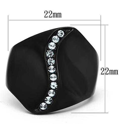 TK991 - Stainless Steel Ring IP Black(Ion Plating) Women Top Grade Crystal Sea Blue