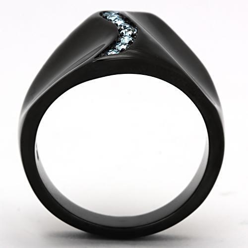 TK991 - Stainless Steel Ring IP Black(Ion Plating) Women Top Grade Crystal Sea Blue