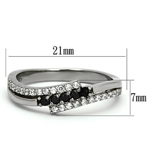 TK996 - Stainless Steel Ring High polished (no plating) Women AAA Grade CZ Black Diamond