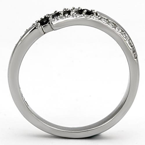 TK996 - Stainless Steel Ring High polished (no plating) Women AAA Grade CZ Black Diamond