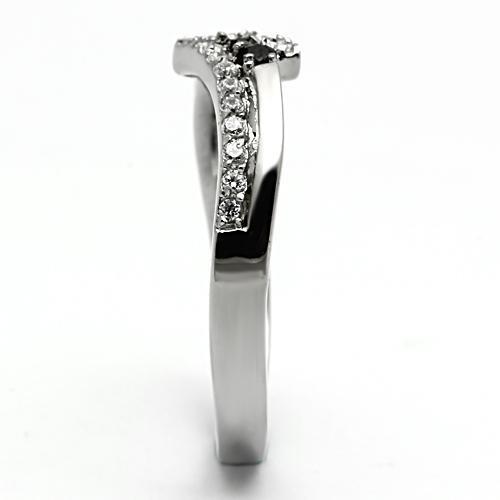 TK996 - Stainless Steel Ring High polished (no plating) Women AAA Grade CZ Black Diamond