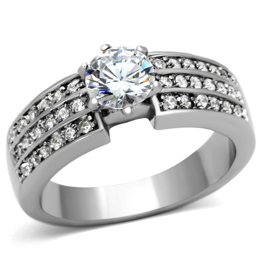 TK997 - Stainless Steel Ring High polished (no plating) Women AAA Grade CZ Clear