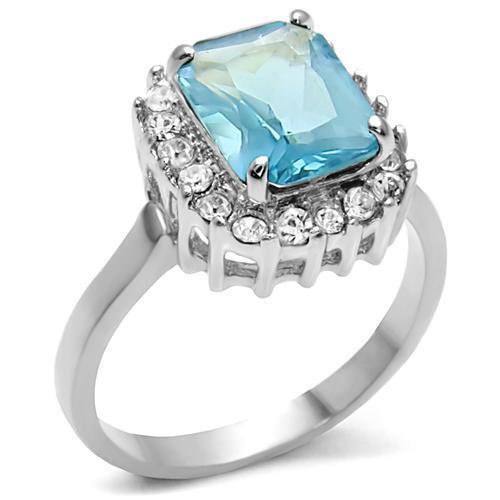 TK9X041 - Stainless Steel Ring High polished (no plating) Women Synthetic Sea Blue