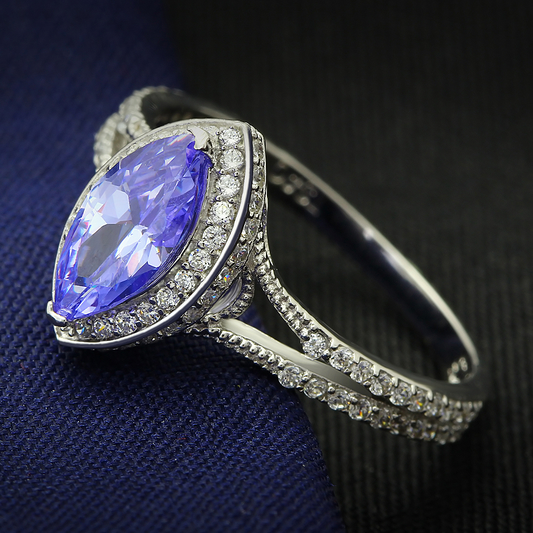 TS024 - 925 Sterling Silver Ring Rhodium Women AAA Grade CZ Tanzanite