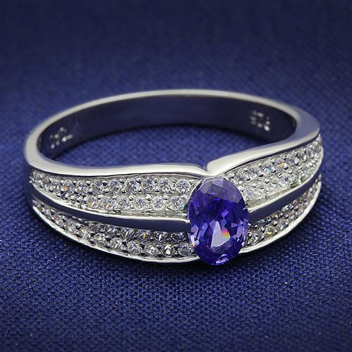 TS025 - 925 Sterling Silver Ring Rhodium Women AAA Grade CZ Tanzanite