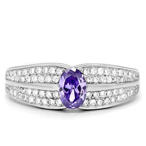 TS025 - 925 Sterling Silver Ring Rhodium Women AAA Grade CZ Tanzanite