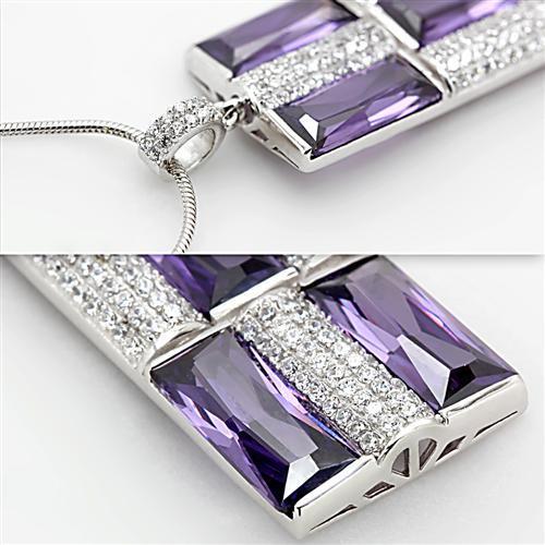 TS026 - 925 Sterling Silver Chain Pendant Rhodium Women AAA Grade CZ Amethyst