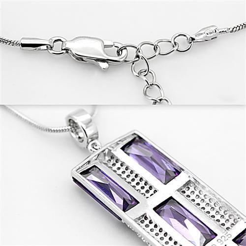 TS026 - 925 Sterling Silver Chain Pendant Rhodium Women AAA Grade CZ Amethyst