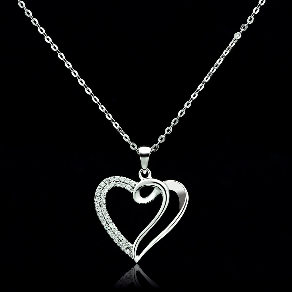 TS035 - 925 Sterling Silver Necklace Rhodium Women AAA Grade CZ Clear