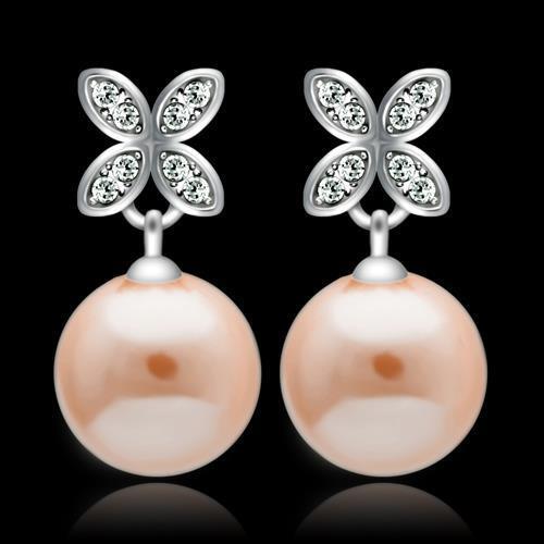 TS040 - 925 Sterling Silver Earrings Rhodium Women Synthetic Light Rose