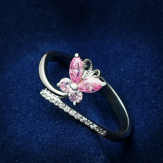 TS042 - 925 Sterling Silver Ring Rhodium Women AAA Grade CZ Light Rose