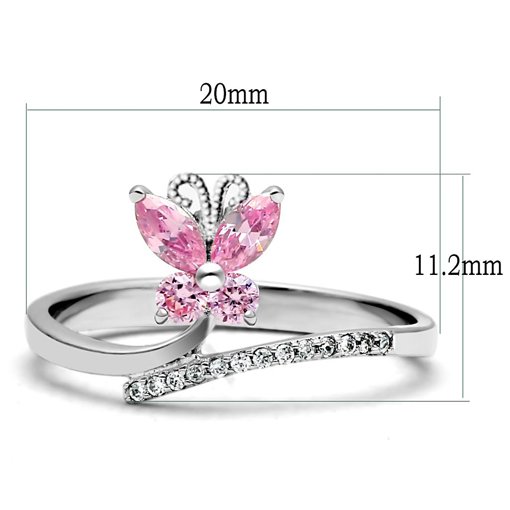 TS042 - 925 Sterling Silver Ring Rhodium Women AAA Grade CZ Light Rose