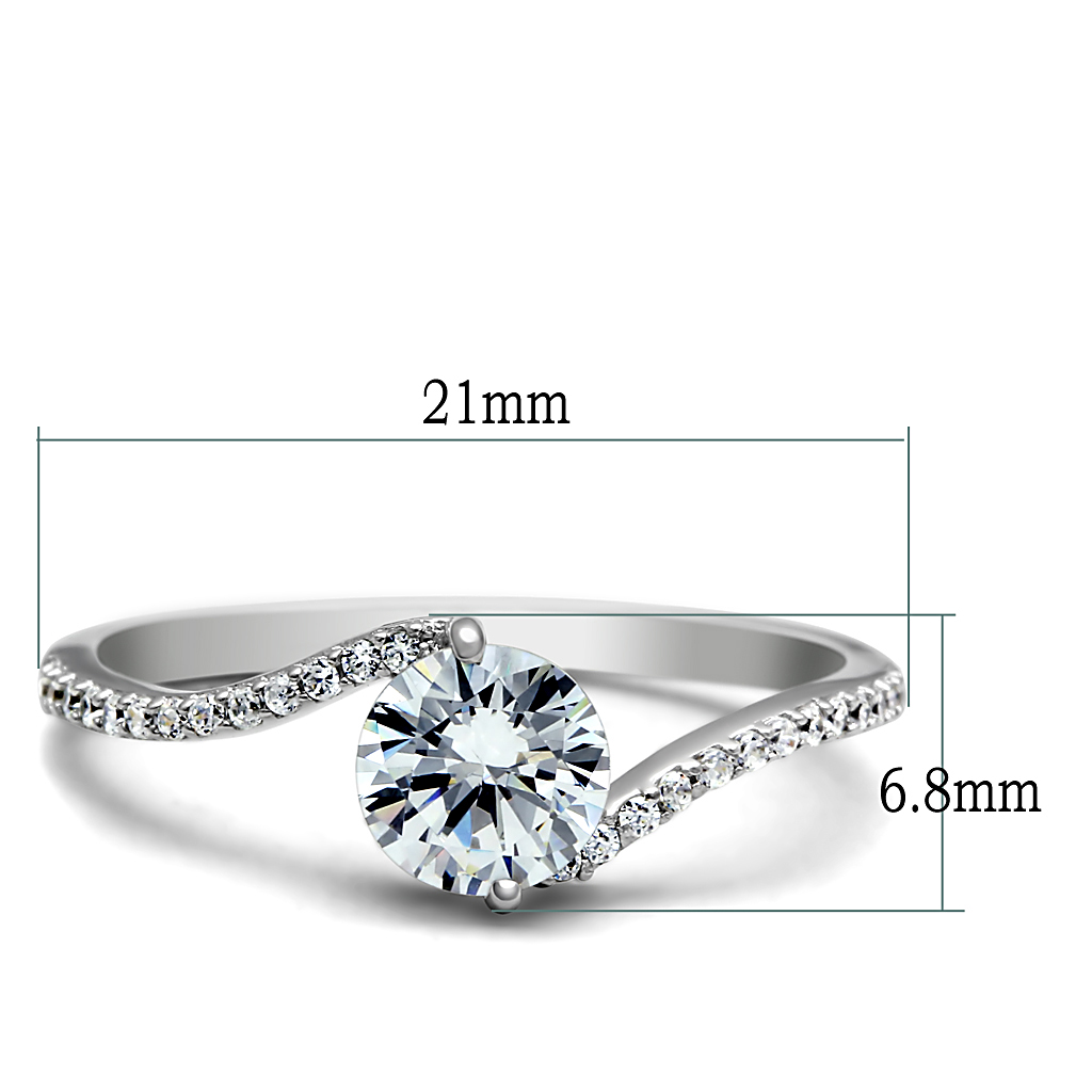 TS045 - 925 Sterling Silver Ring Rhodium Women AAA Grade CZ Clear