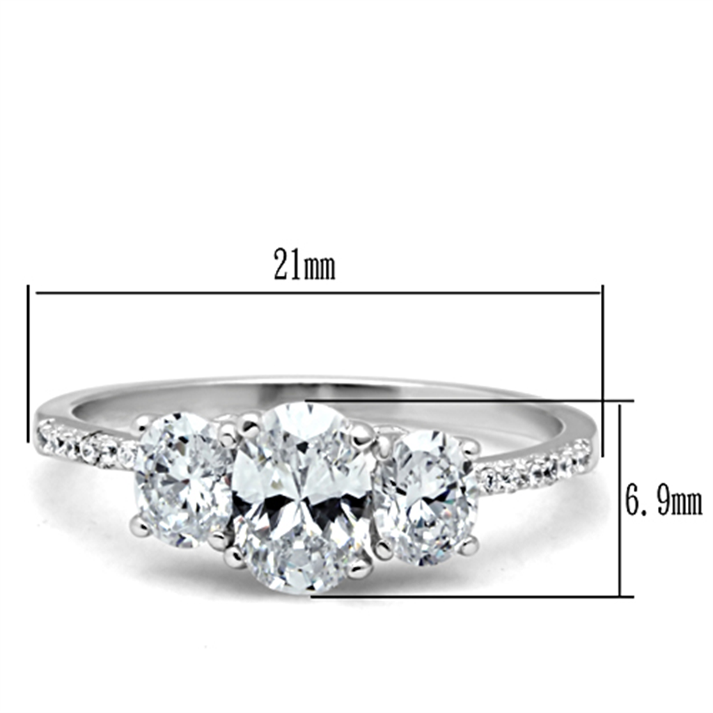 TS049 - 925 Sterling Silver Ring Rhodium Women AAA Grade CZ Clear