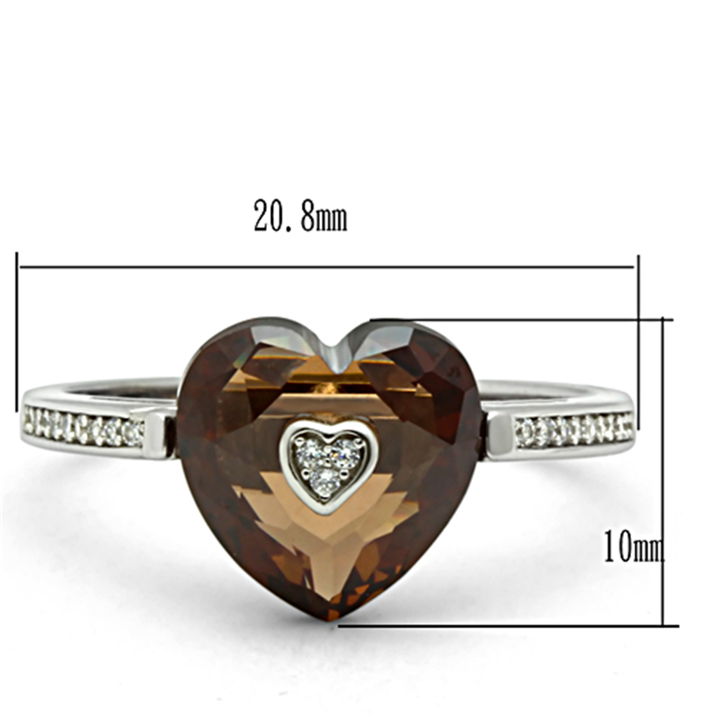 TS051 - 925 Sterling Silver Ring Rhodium Women AAA Grade CZ Brown