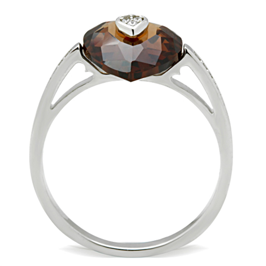 TS051 - 925 Sterling Silver Ring Rhodium Women AAA Grade CZ Brown