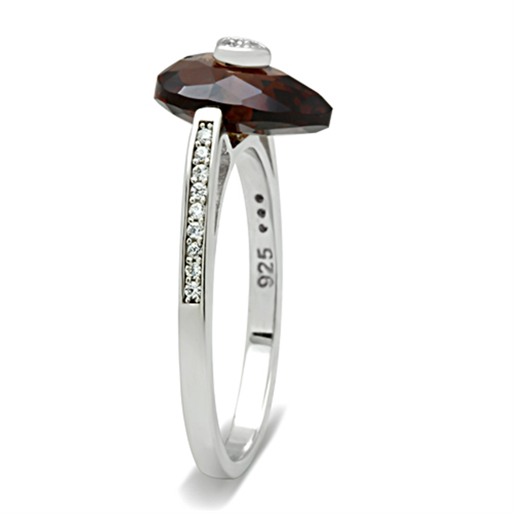 TS051 - 925 Sterling Silver Ring Rhodium Women AAA Grade CZ Brown