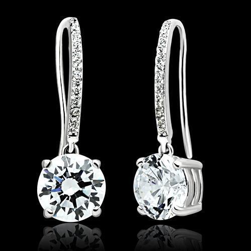 TS052 - 925 Sterling Silver Earrings Rhodium Women AAA Grade CZ Clear