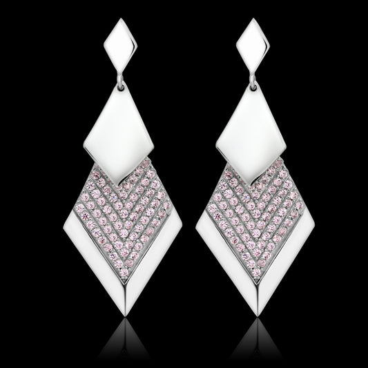 TS053 - 925 Sterling Silver Earrings Rhodium Women AAA Grade CZ Rose