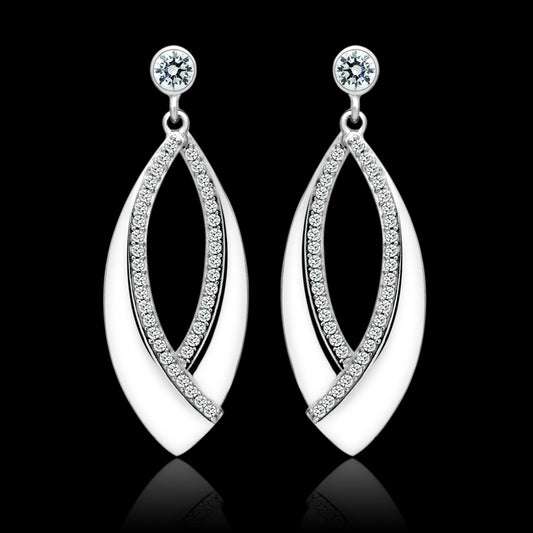 TS054 - 925 Sterling Silver Earrings Rhodium Women AAA Grade CZ Clear