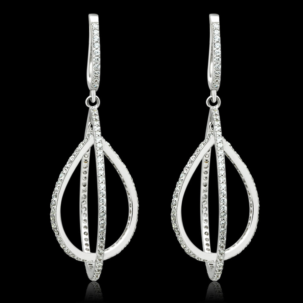 TS055 - 925 Sterling Silver Earrings Rhodium Women AAA Grade CZ Clear