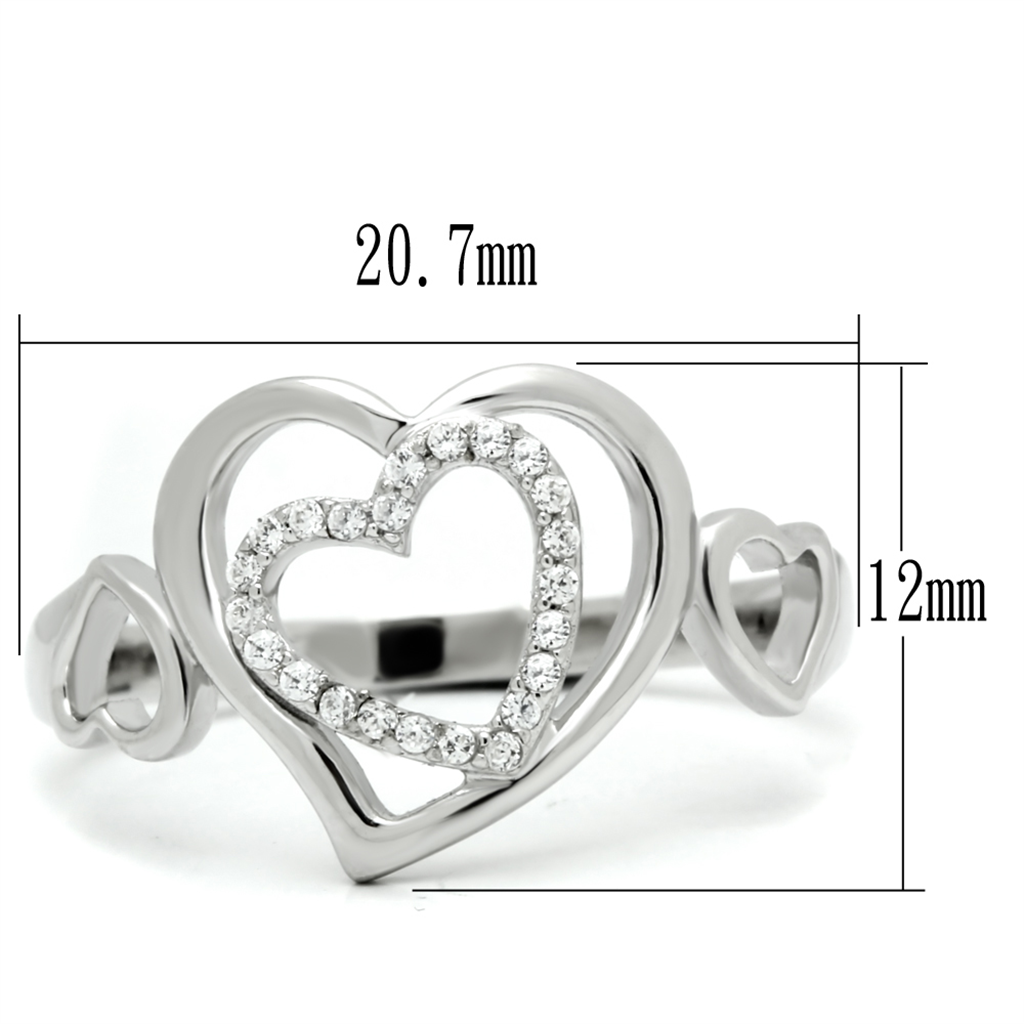 TS058 - 925 Sterling Silver Ring Rhodium Women AAA Grade CZ Clear