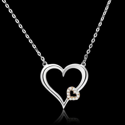 TS061 - 925 Sterling Silver Necklace Rose Gold + Rhodium Women AAA Grade CZ Clear