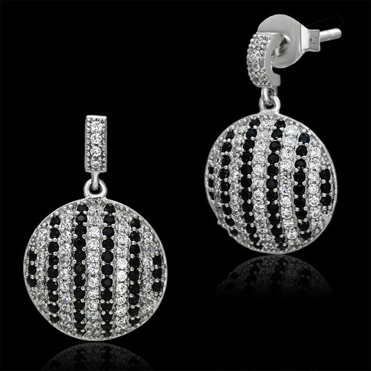 TS069 - 925 Sterling Silver Earrings Rhodium Women AAA Grade CZ Jet