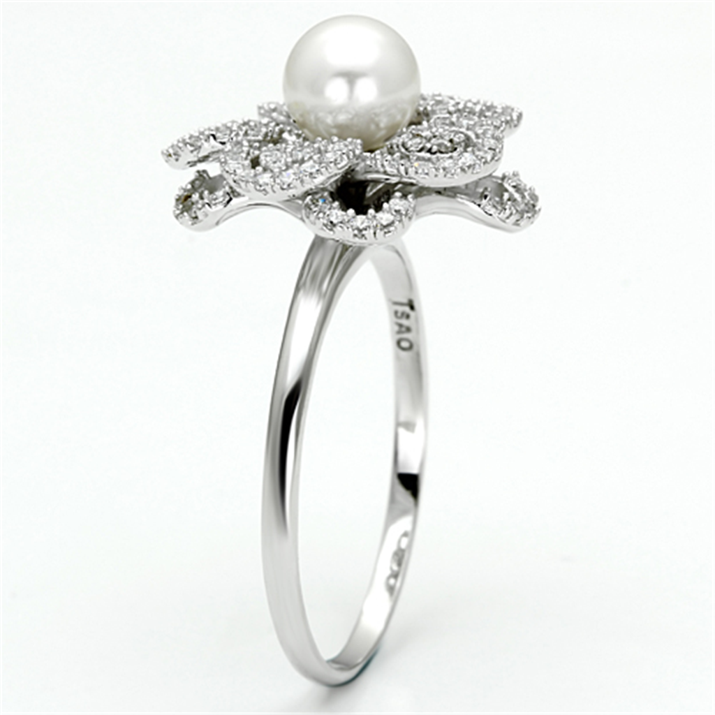 TS070 - 925 Sterling Silver Ring Rhodium Women Synthetic White