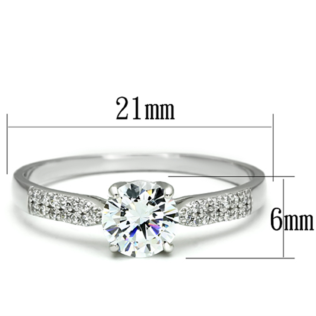 TS080 - 925 Sterling Silver Ring Rhodium Women AAA Grade CZ Clear