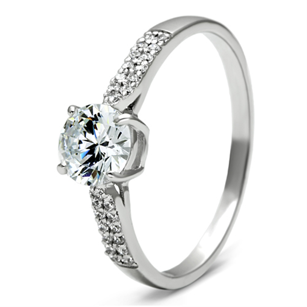 TS080 - 925 Sterling Silver Ring Rhodium Women AAA Grade CZ Clear