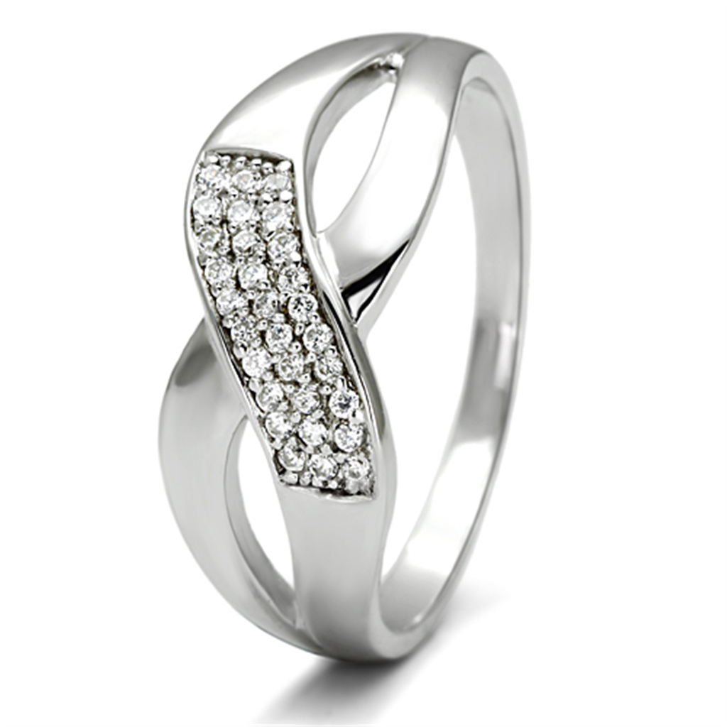 TS090 - 925 Sterling Silver Ring Rhodium Women AAA Grade CZ Clear