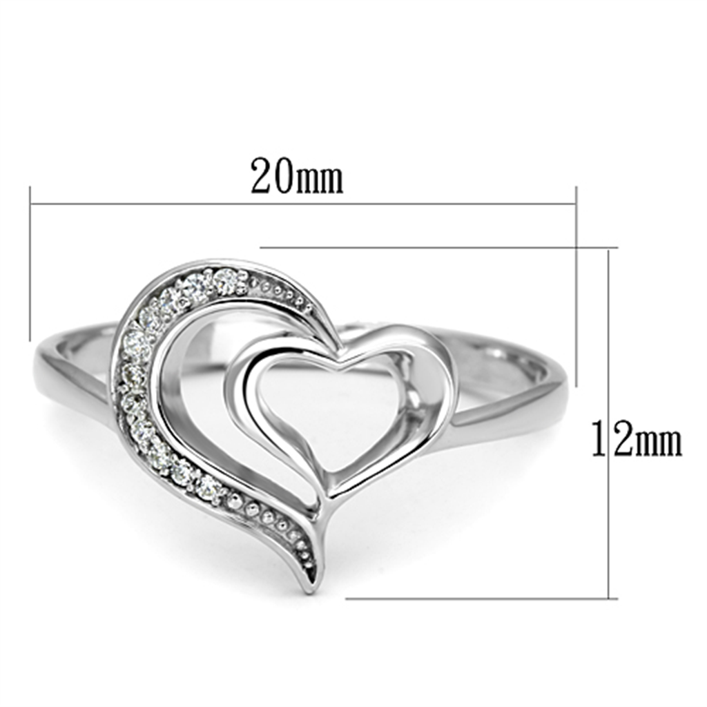 TS093 - 925 Sterling Silver Ring Rhodium Women AAA Grade CZ Clear