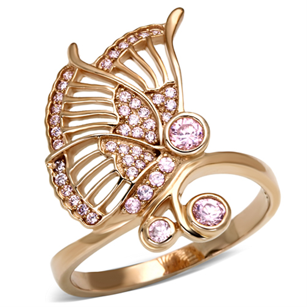 TS094 - 925 Sterling Silver Ring Rose Gold Women AAA Grade CZ Rose