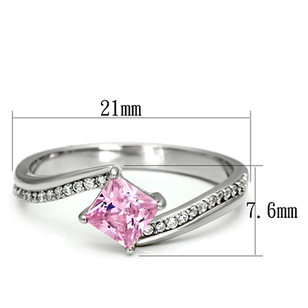 TS100 - 925 Sterling Silver Ring Rhodium Women AAA Grade CZ Rose